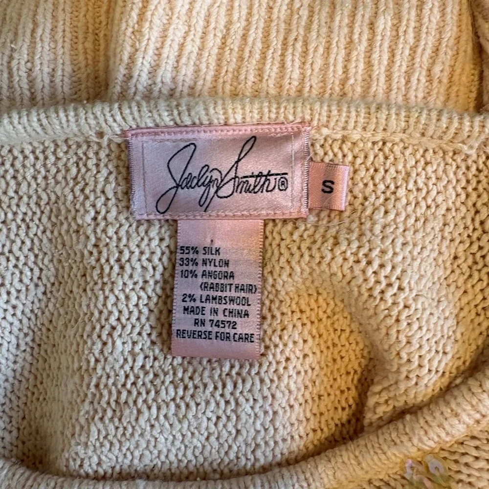 Jaclyn Smith Vintage Silk Angora Blend Beaded Sequin Bow Sweater Peach Small